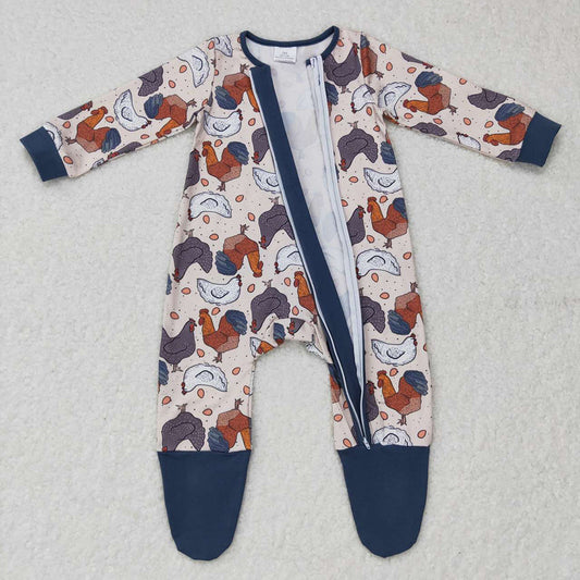 Baby Infant Long Sleeve Farm Chicken Footie Rompers