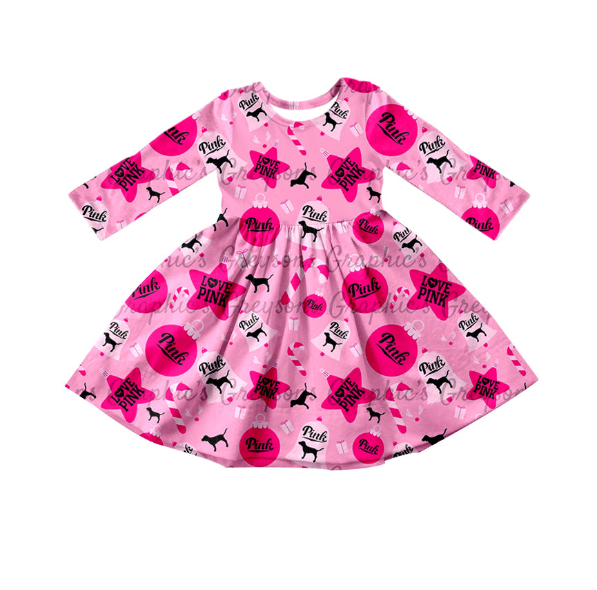 Baby Girls Pink Dogs Knee Length Dresses preorder(moq 5)