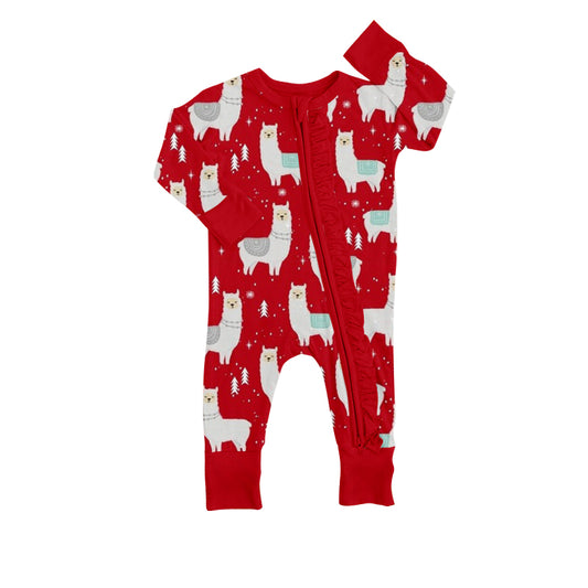 Baby Infant Christmas Llama Long Sleeve Zip Rompers preorder(moq 5)