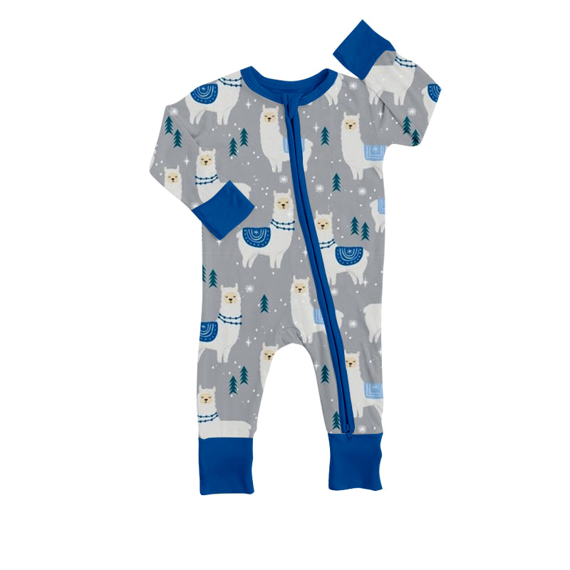 Baby Infant Boys Christmas Llama Long Sleeve Zip Rompers preorder(moq 5)