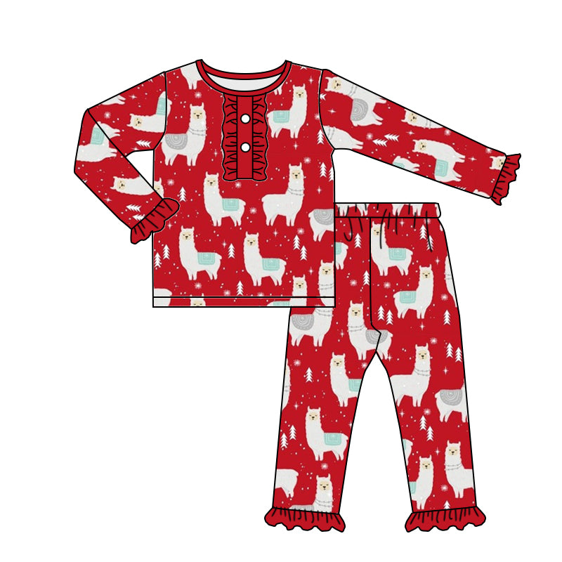 Baby Girls Red Llama Christmas Top Pants Pajamas Sets preorder(moq 5)