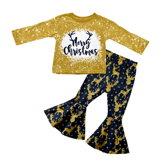 Baby Girls Merry Christmas Deer Top Bell Pants Sets preorder(moq 5)