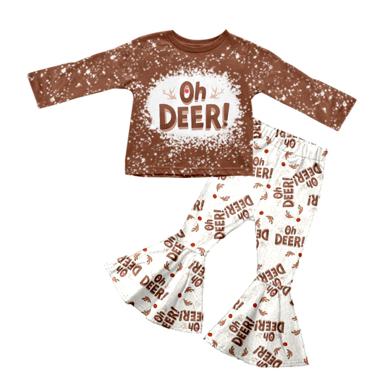 Baby Girls Christmas Oh Deer Brown Top Bell Pants Sets preorder(moq 5)