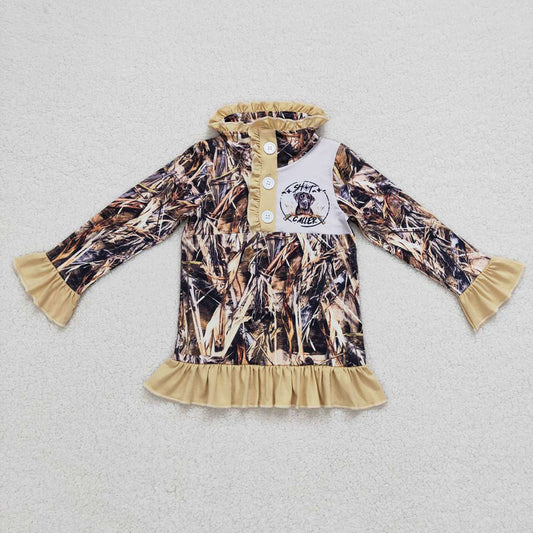 Baby Girls Camo Hunting Dog Ruffle Pullover Tops