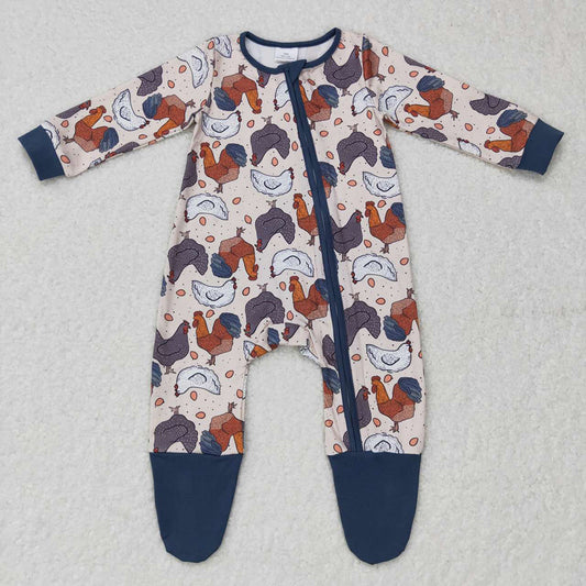 Baby Infant Long Sleeve Farm Chicken Footie Rompers