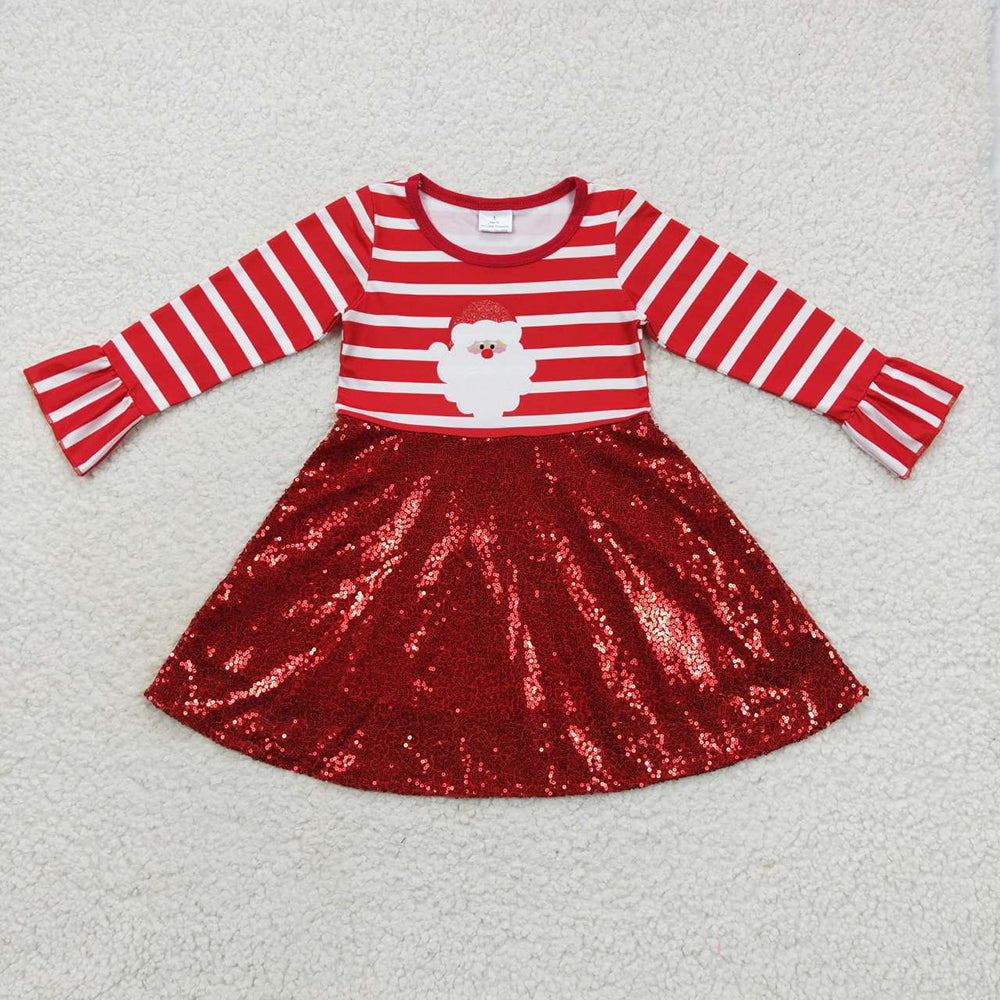 Baby Girls Christmas Santa Sequin Skirts Long Sleeve Dresses