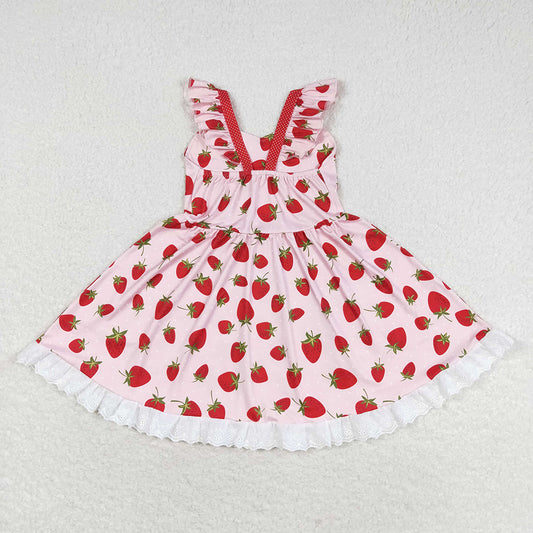 Baby Girls Strawberry Flutter Sleeve Knee Length Dresses