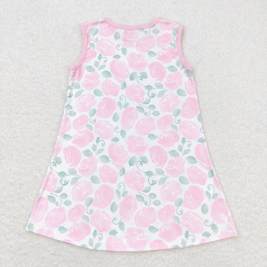 Baby Girls Pink Flowers Sleeveless Knee Length Dresses