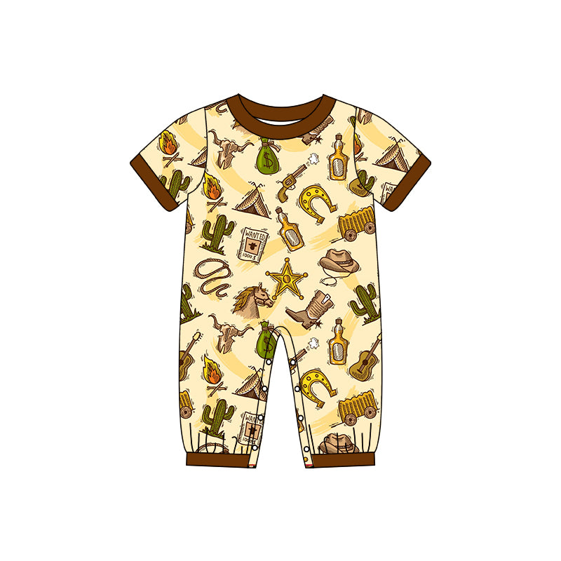 Baby Infant Boys Western Cactus Horse Short Sleeve Rompers preorder(moq 5)