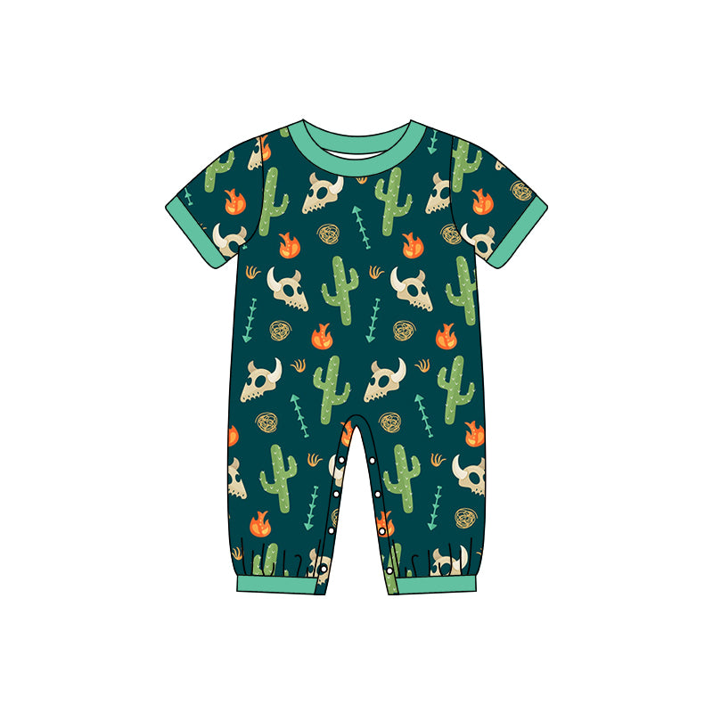 Baby Infant Boys Western Cactus Cow Skull Short Sleeve Rompers preorder(moq 5)