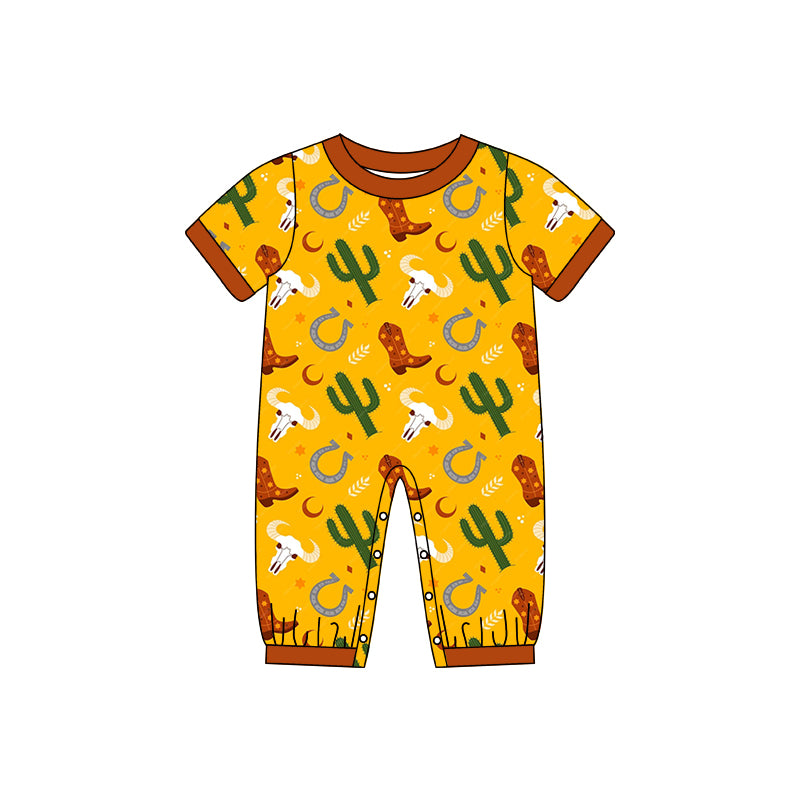 Baby Infant Boys Western Cactus Boots Short Sleeve Rompers preorder(moq 5)