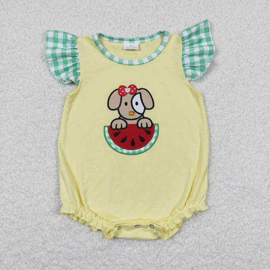 Baby Infant Girls Dog Watermelon Flutter Sleeve Rompers