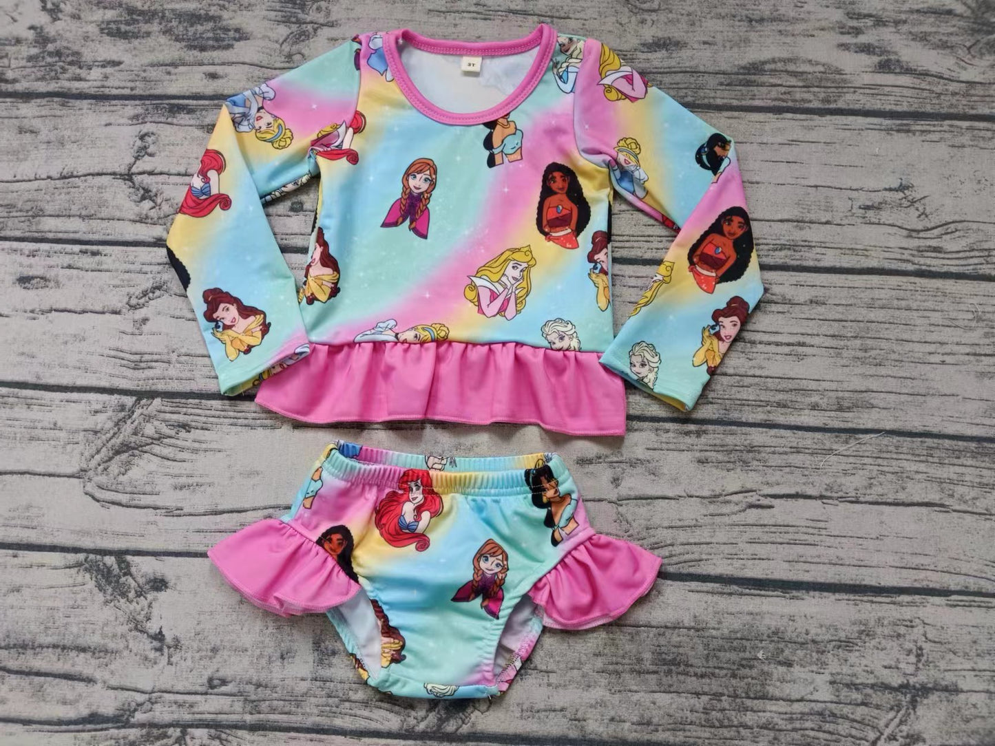 Baby Girls Mermaid Long Sleeve Top Ruffle Bummie 2pcs Swimsuits preorder(moq 5)