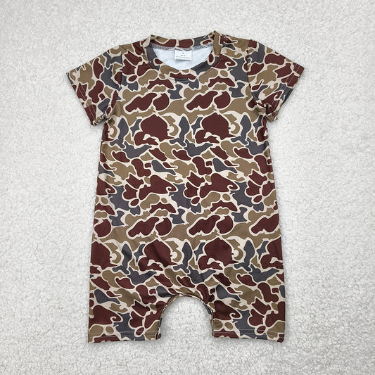 Preorder moq 5 Baby Boys Dark Green Camo Short Sleeve Rompers