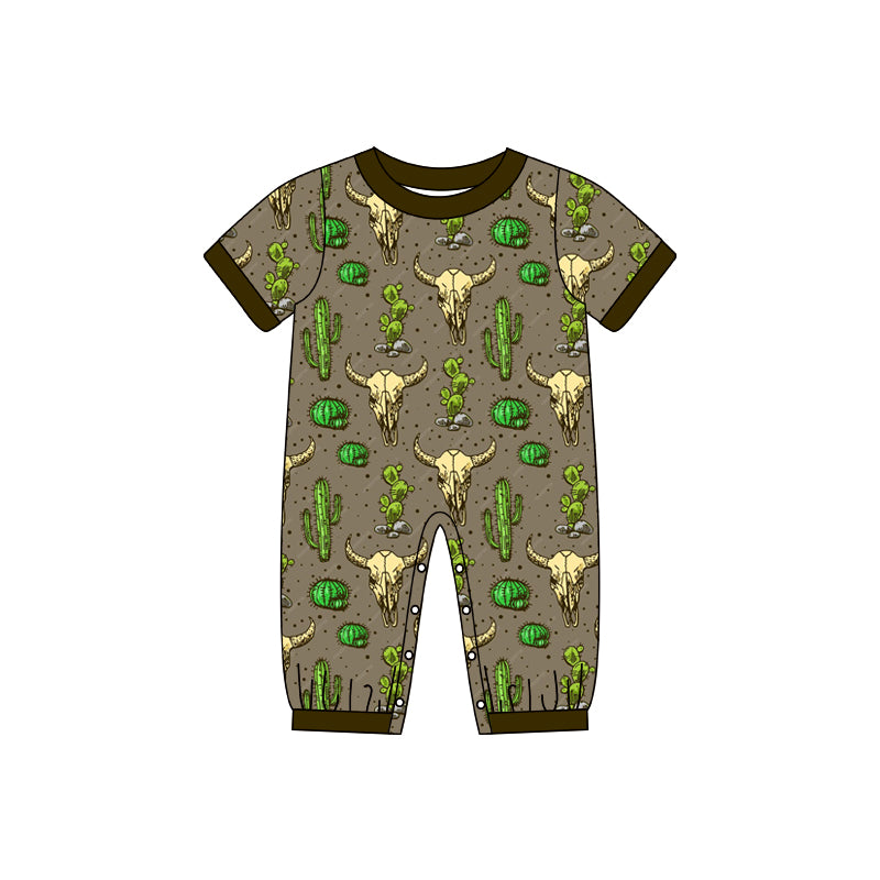 Baby Infant Boys Western Cactus Cow Short Sleeve Rompers preorder(moq 5)