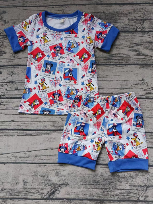 Baby Boys Red 4th Of July Cartoon Mouse Shirt Shorts Pajamas Clothes Sets preorder(moq 5)