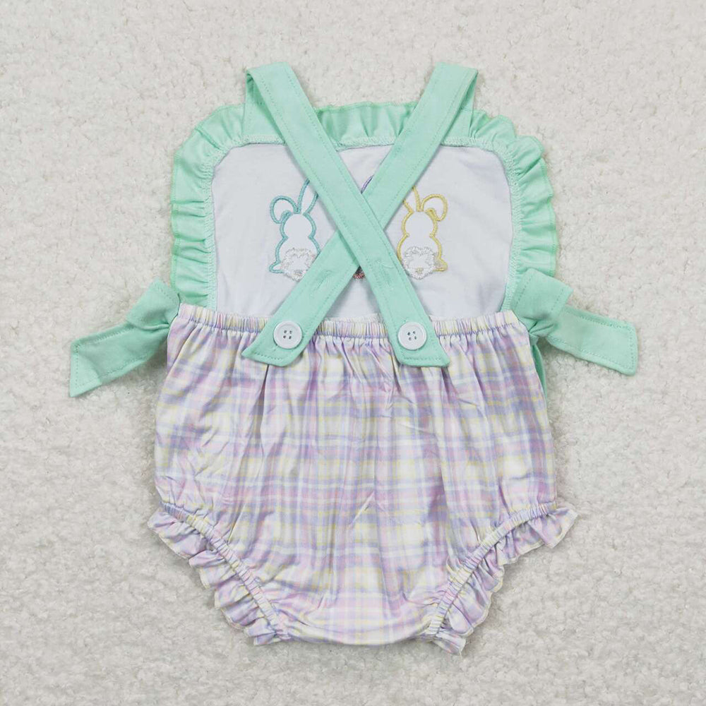Baby Girls Easter Rabbits Bows Straps Rompers
