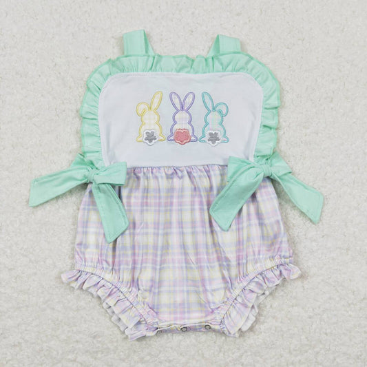 Baby Girls Easter Rabbits Bows Straps Rompers