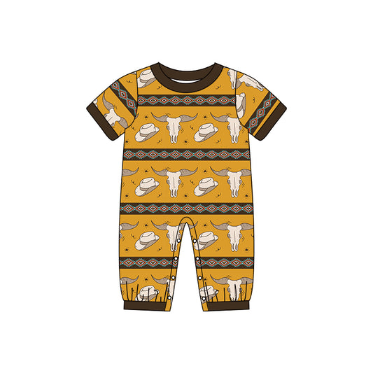 Baby Infant Boys Western Hats Cow Skull Short Sleeve Rompers preorder(moq 5)