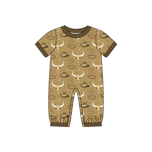 Baby Infant Boys Western Rodeo Cow Skull Short Sleeve Rompers preorder(moq 5)