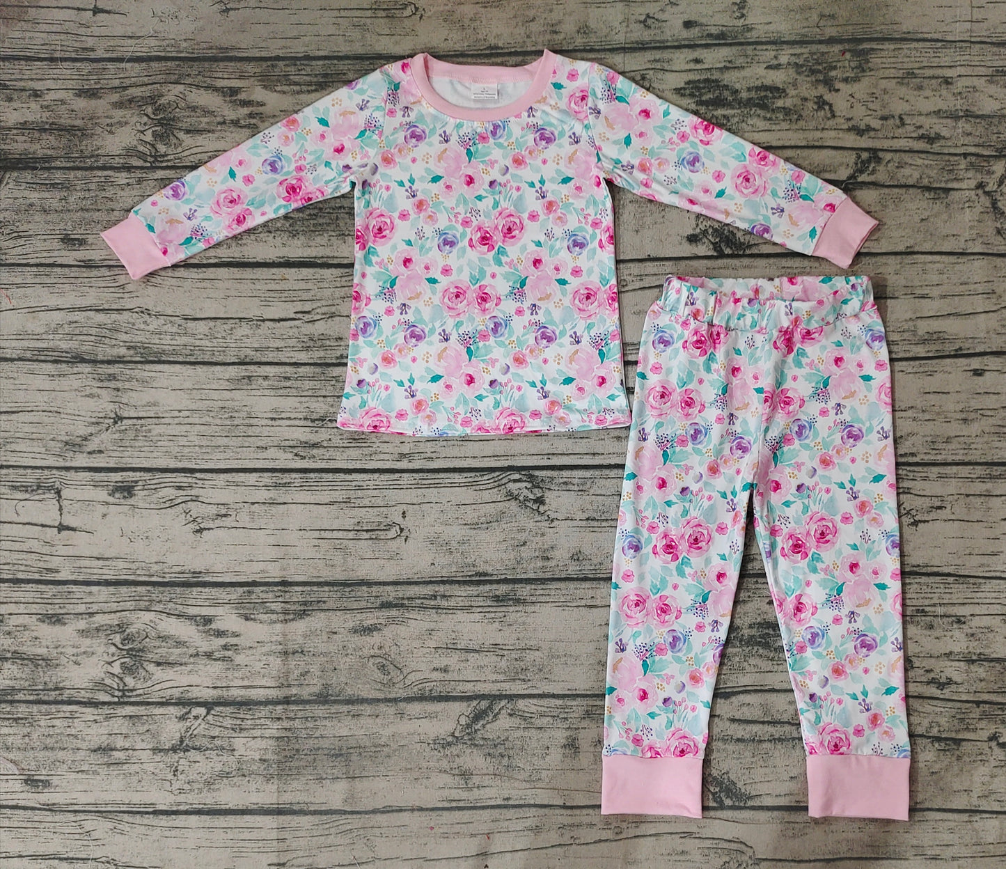 Baby Girls Pink Lavender Flowers Pants Jammies Pajamas Clothes Sets