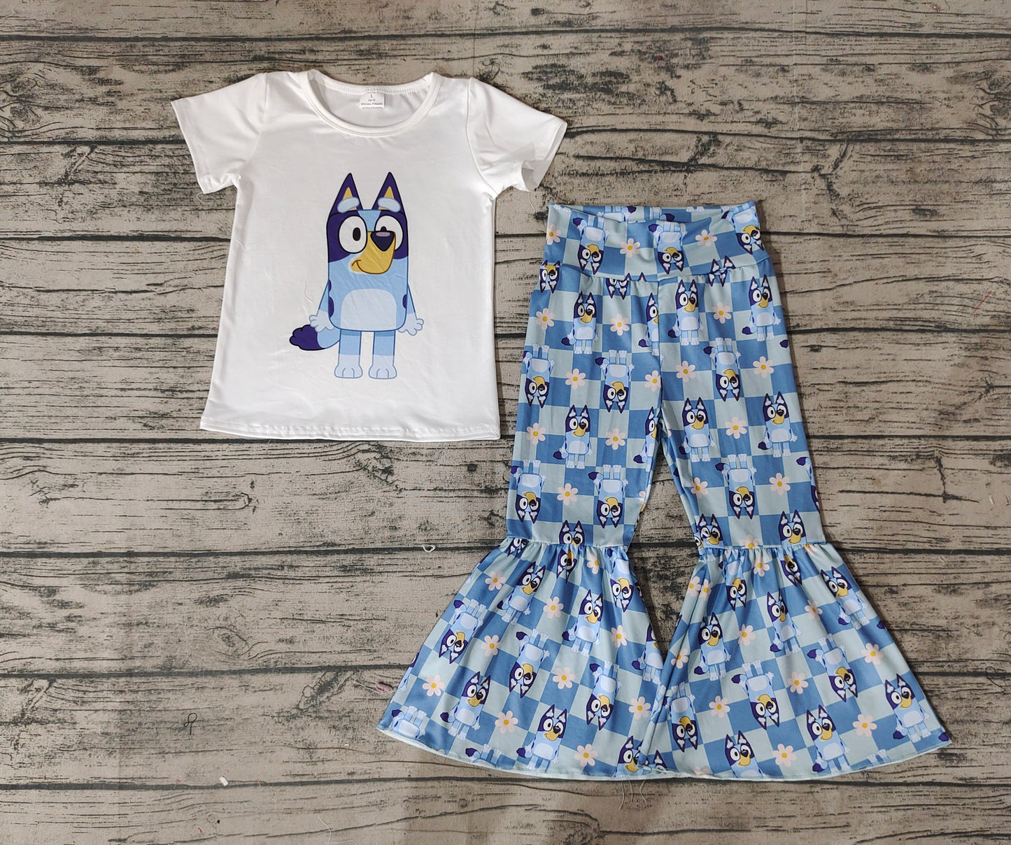 Baby Girls Blue Dogs Short Sleeve Tee Shirts Top Bell Pants Clothes Sets