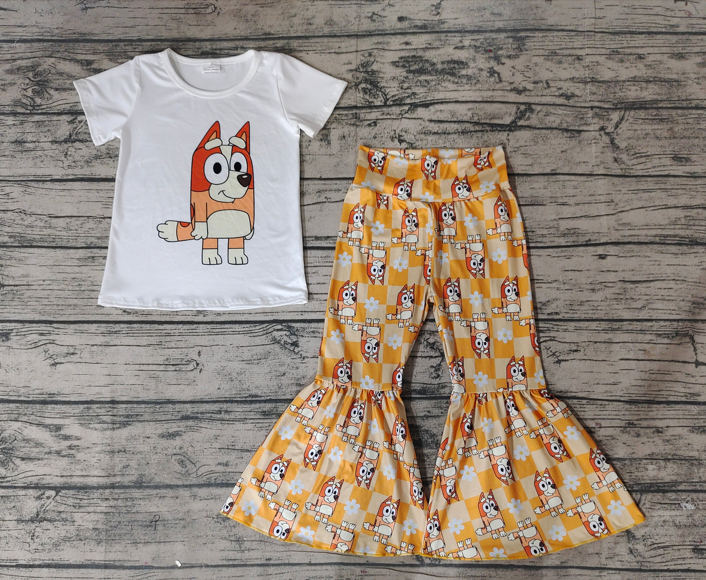 Baby Girls Orange Dog Top Flowers Bell Pants Clothes Sets