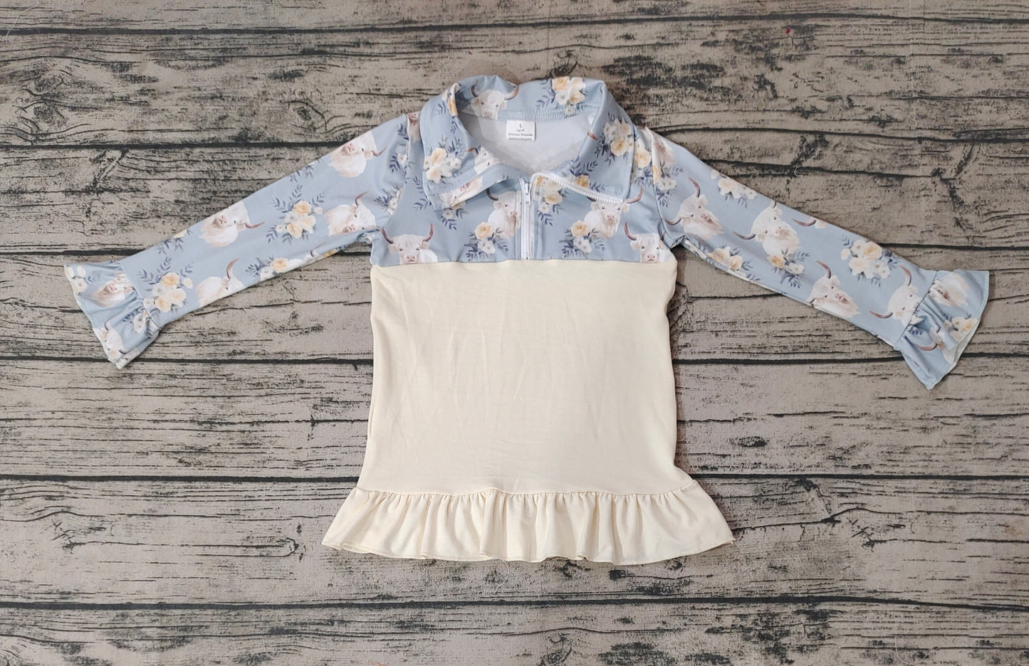Baby Girls Cow Flowers Long Sleeve Pullover Ruffle Tee Shirt Tops
