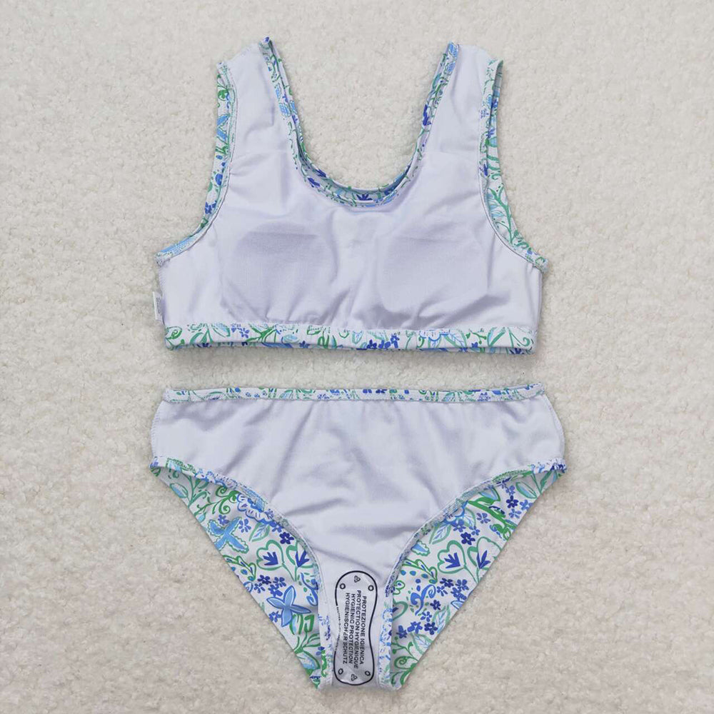 Baby Girls Summer Blue Flowers Ruffle Top Bummie Swimsuits