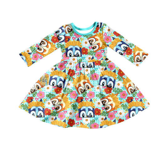 Baby Girls Cartoon Flowers Dogs Knee Length Dresses preorder(moq 5)