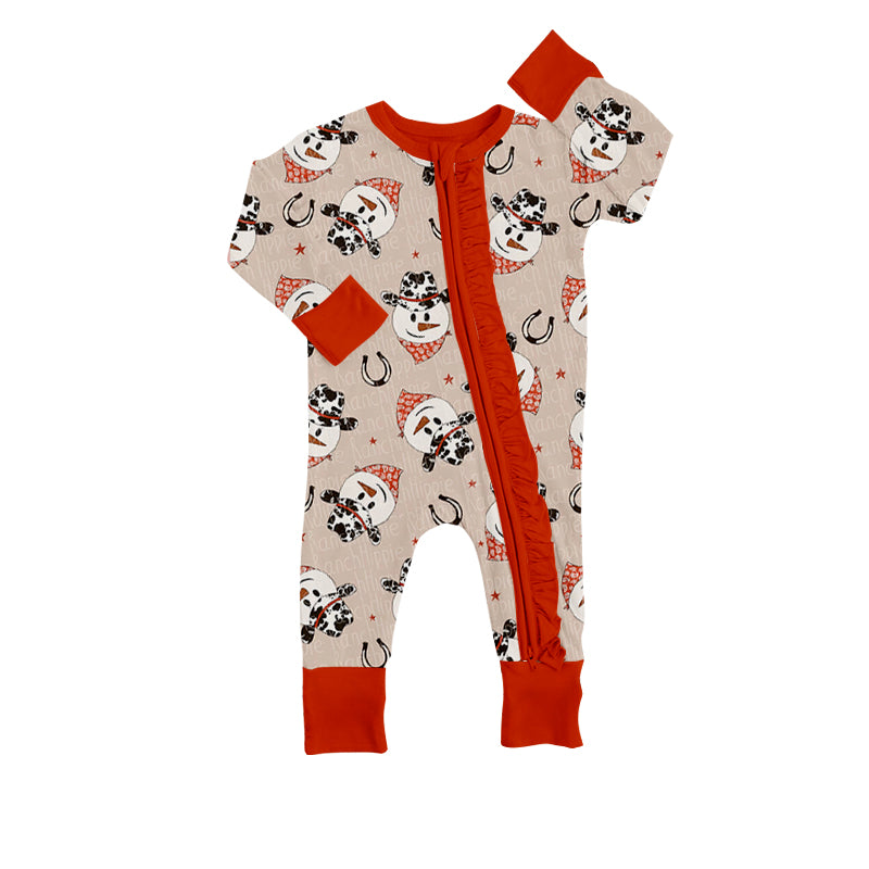 Baby Infant Girls Christmas Ruffle Snowman Zip Rompers preorder(moq 5)