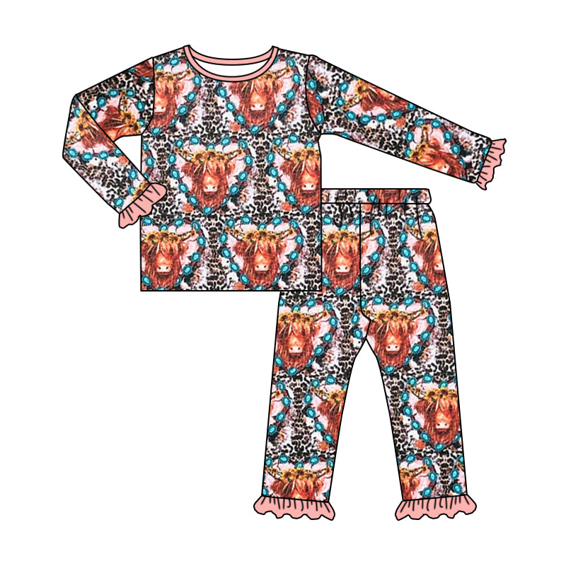 Baby Girls Highland Cow Top Pants Pajamas Clothing Sets preorder(moq 5)