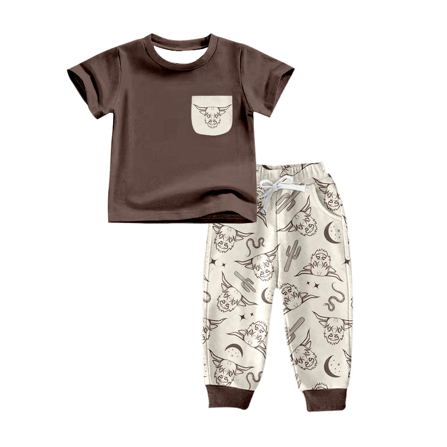 Baby Boys Highland Cow Western Top Pants Clothing Sets preorder(moq 5)