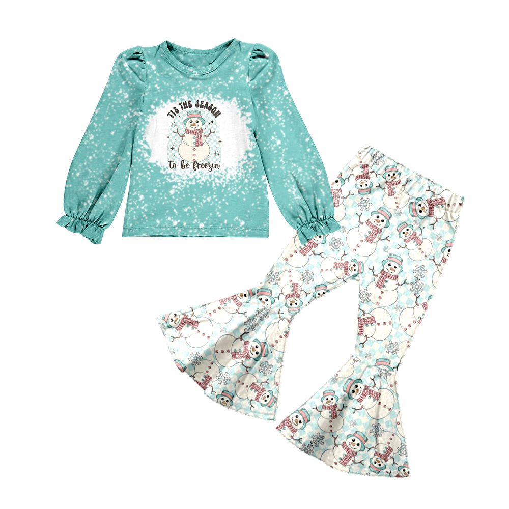 Baby Girls Christmas Snowman Top Bell Pants Clothing Sets preorder(moq 5)