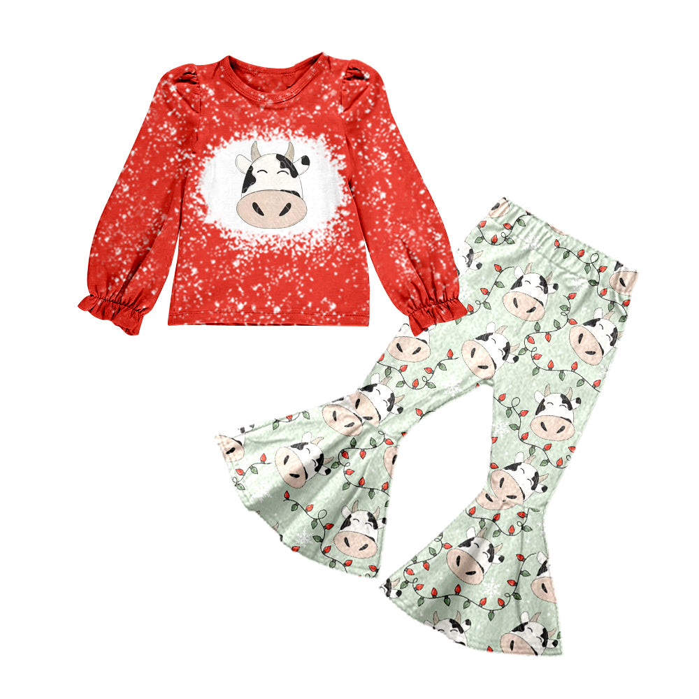 Baby Girls Christmas Red Cow Top Bell Pants Clothes Sets preorder(moq 5)