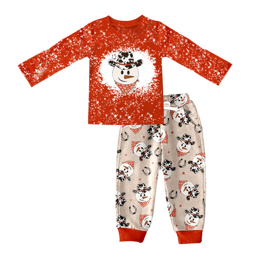 Baby Boys Christmas Western Snowman Top Pants Clothes Sets preorder(moq 5)