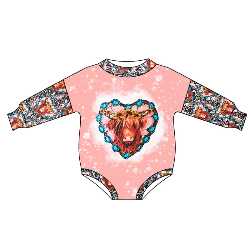 Baby Infant Girls Western Pink Highland Cow Rompers preorder(moq 5)