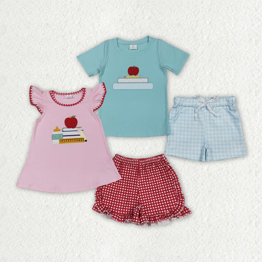 Sibling Embroidery Baby Girls Boys Apple Back To School Books Outfits Sets