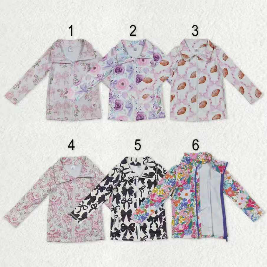Sibling Baby Girls Flowers Bows Pockets Zipper Yoga Active Jackets Top