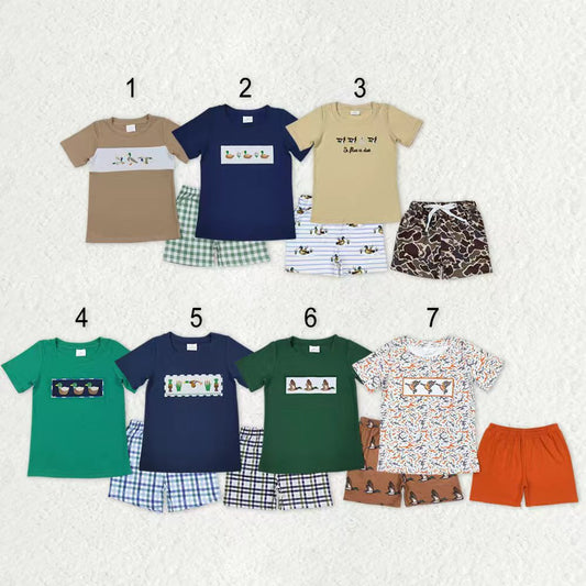 Sibling Baby Boys Embroidery Ducks Top Shorts Hunting Clothes Sets
