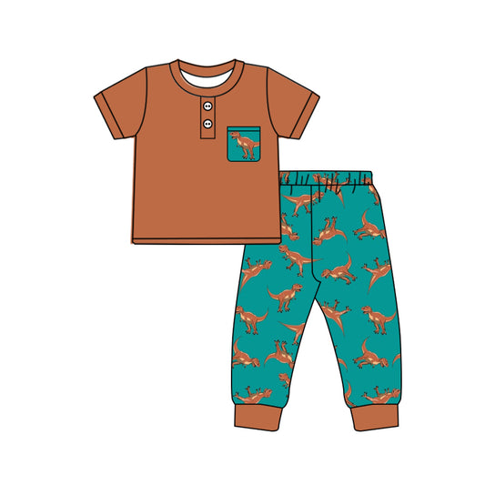 Baby Boys Brown Dinosaur Pocket Top Pants Pajamas Clothes Sets preorder(MOQ 5)