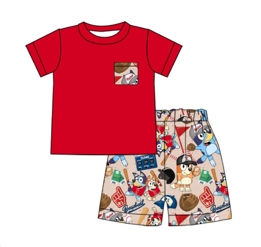 Baby Girls Dog Red Top Tee Baseball Shorts Clothes Sets split order preorder May 16th