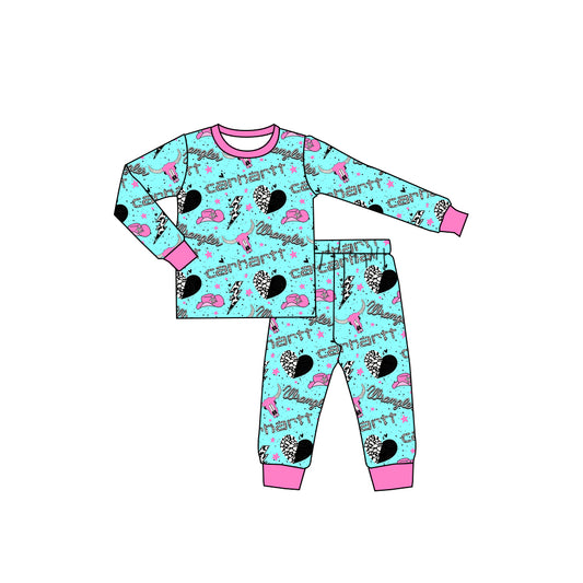 Preorder (moq 20)Baby Girls Bamboo Western Cow Hearts Pajamas Sets