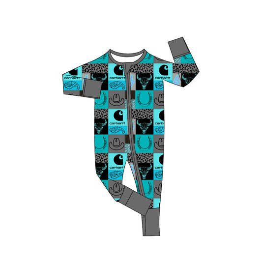 Preorder (moq 20)Baby Boys Bamboo Western Cow Hats Zippy Footie Rompers