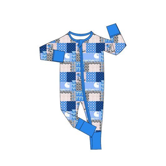 Preorder (moq 20)Baby Girls Bamboo Western Blue Bows Zippy Footie Rompers