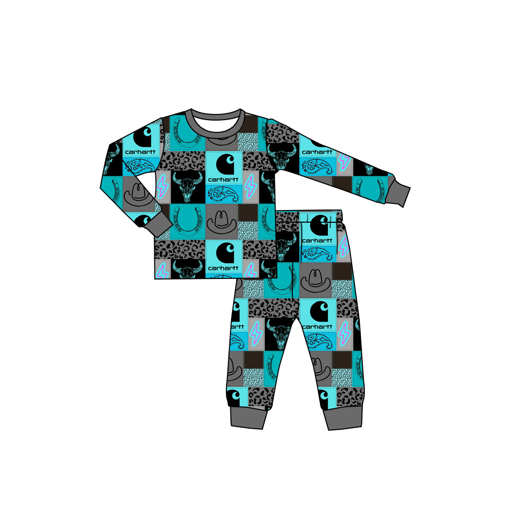 Preorder (moq 20)Baby Boys Bamboo Western Cow Hats Pajamas Sets