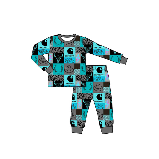 Preorder (moq 20)Baby Boys Bamboo Western Cow Hats Pajamas Sets