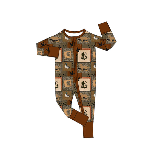 Preorder (moq 20)Baby Boys Bamboo Ducks Hunting Season Zippy Footie Rompers