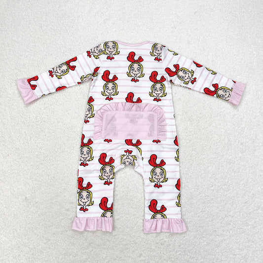 Baby Infant Girls Pink Face Long Sleeve Bamboo Zippy Rompers