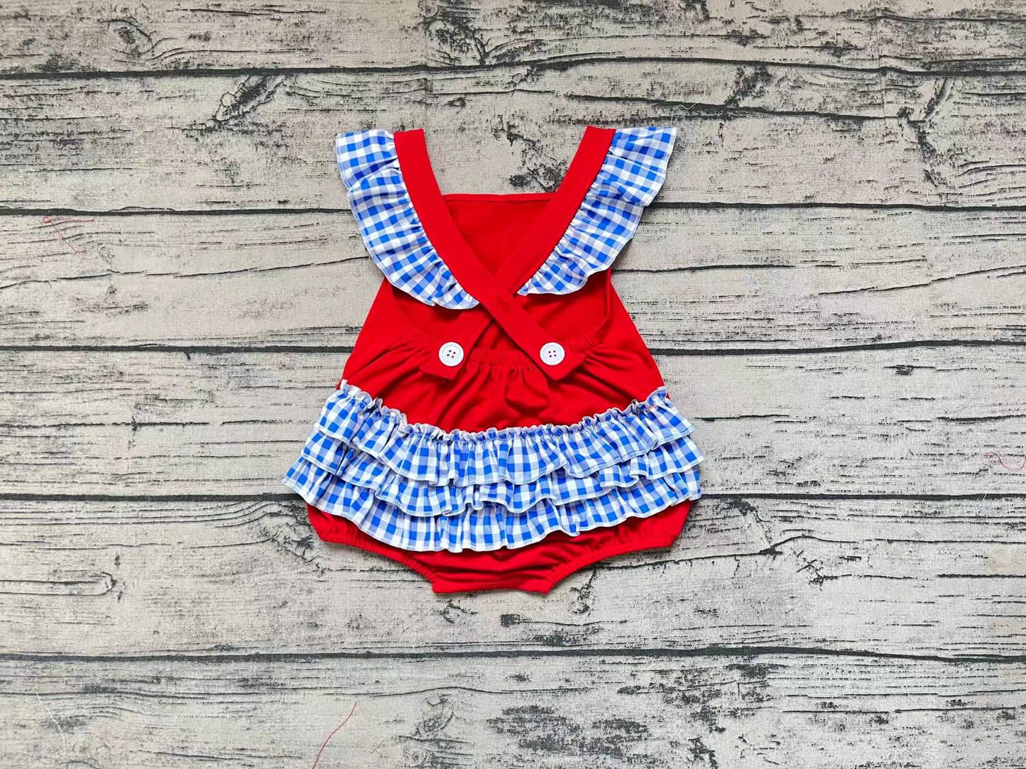 Baby Infants Girls Red Baseball Straps Ruffle Rompers